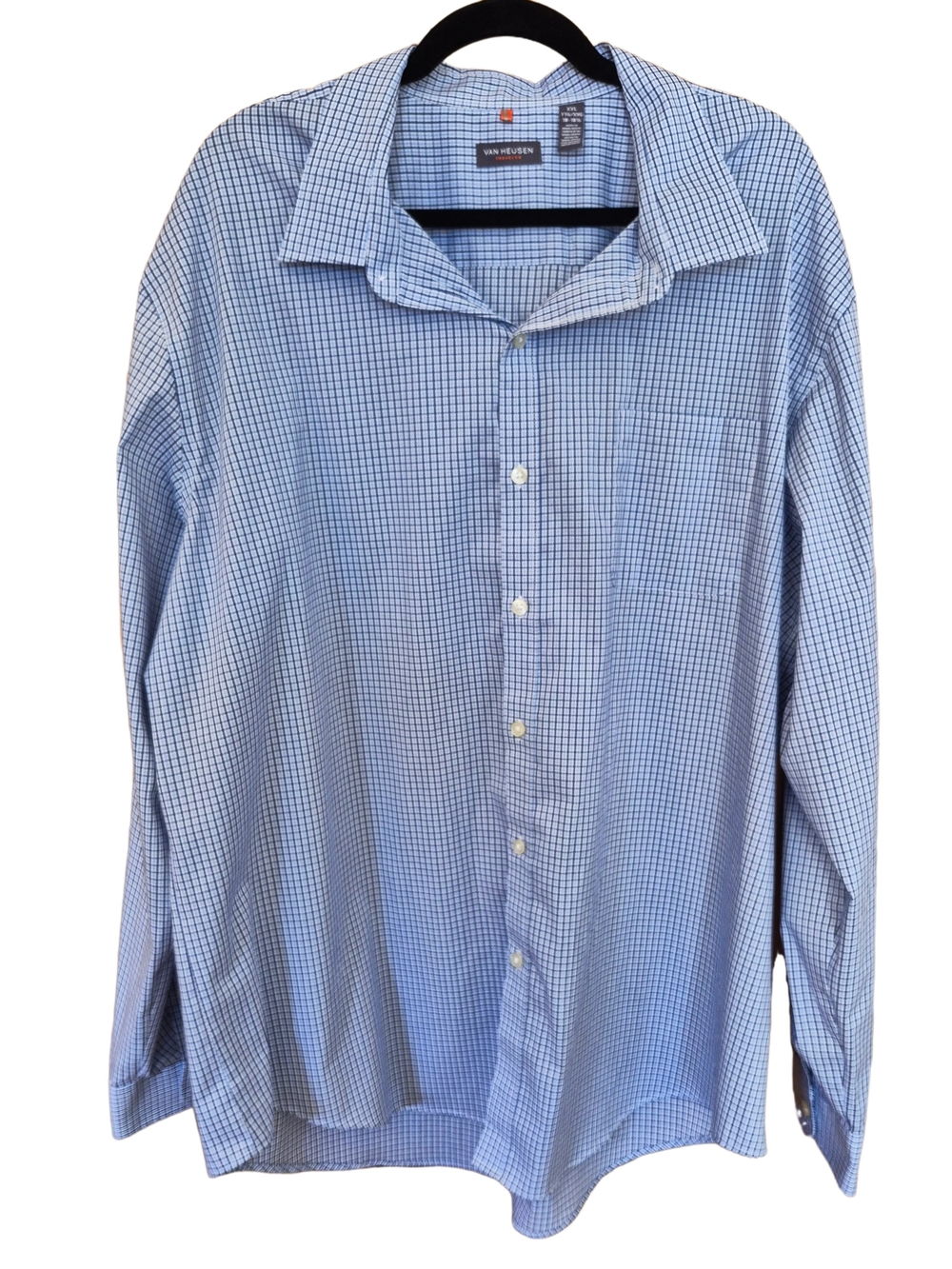 Van Heusen Traveler Blue Check Button Down Dress Shirt XXL 18-18.5